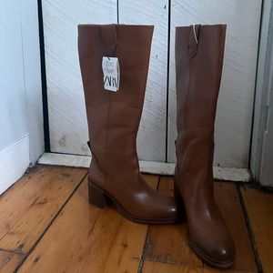 Zara Popular Tall Leather Boots Sz 36